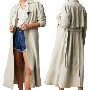 Free People x Blank NYC Vegan Suede Trench Coat Iced Chai Khaki